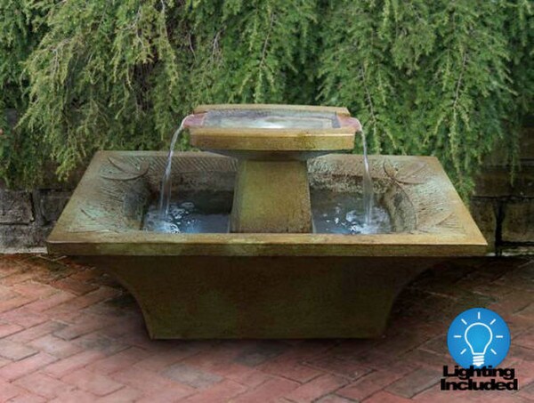 Art Deco Cement Fountain Rectangular with Light High-end